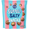 Packaging of Fazer Suffeli Salty Snacks with a pink and blue striped background