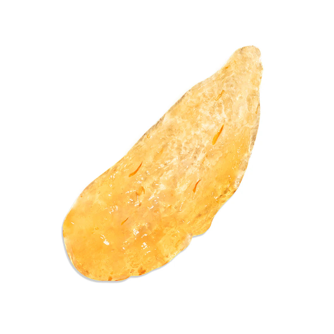 Lumene Nordic-C Fresh Glow Brightening Gel Mask by Lumene, shown in translucent amber-yellow with a slightly uneven texture reminiscent of Arctic cloudberry, isolated on a white background.