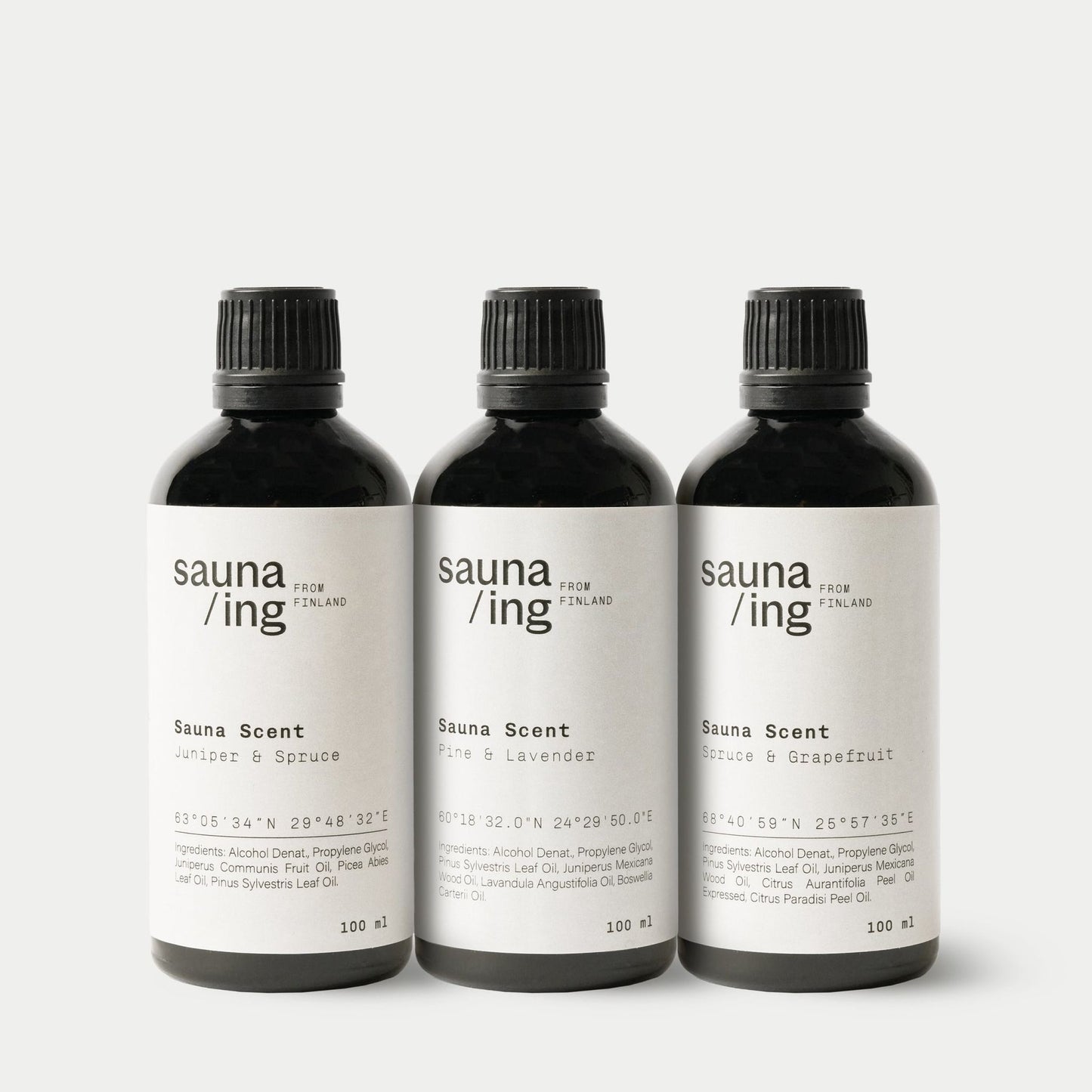 The sauna/ing Sauna Scent Pine & Lavender by sauna/ing is a 100 ml black bottle from Finland, offering a premium löyly water aroma to elevate your sauna ritual.