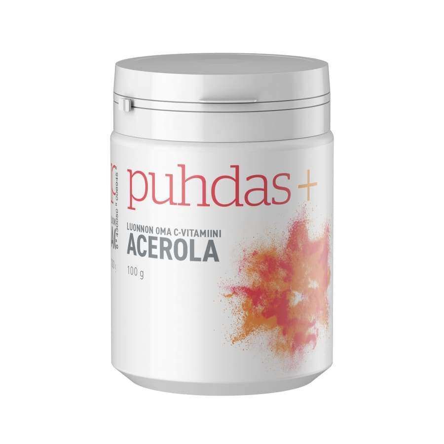 Puhdas+ Acerola supplement container on a white background
