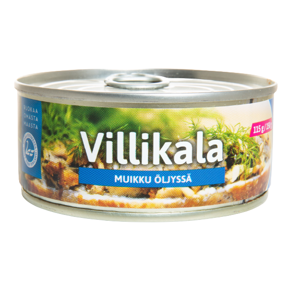 A metal can labeled Pielisen Kala Vendace In Oil, featuring a photo of Finnish fish in oil. The 115g can with pull-tab lid is set against a white background—ideal for canned fish lovers. Brand: Pielisen Kala.