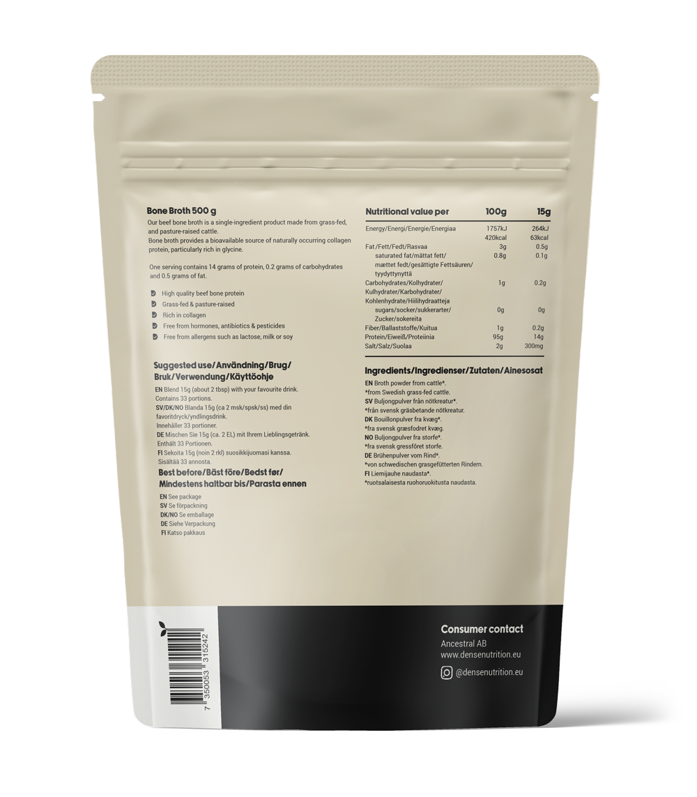 DENSE Bone Broth – label and ingredients 2