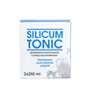 A white and blue box labeled "Biomed Silicum Tonic," with Finnish and Swedish text and a crystal image, contains 2 x 250 ml of this Biomed silica supplement—ideal for daily wellness.