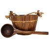 The Emendo Sauna Bucket & Ladle set by Emendo features polished dark wood and rope handles, making it an essential accessory for your steam sessions.
