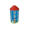 The Fazer Moomin Fudge Tin is a blue cylindrical tin shaped like a house with a red roof lid and Moomin characters, filled with Fazer’s creamy Finnish caramel fudge.
