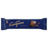 The Fazer Milk Chocolate Bar by Fazer comes in a blue wrapper with gold lettering, an image of chocolate pieces and squares, and features a logo for 100% responsibly sourced cocoa.