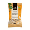 A 140g bag of Foodin Organic Dry Roasted Cashew with orange and beige packaging, showing cashew images and labels for no salt added, organic, and made in Finland.