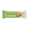 Foodin O`Tasty Oat Bar Cinnamon Apple Pie, 25g, in a green and white wrapper with oat clusters and a cartoon apple pie slice, is a plant-based, gluten-free snack made with Finnish oats.