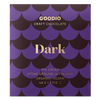 Goodio craft chocolate packaging with purple and black design on a white background