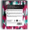 Back of a Northern Lights chocolate bar package showing ingredients, nutrition facts, and manufacturer details on a white background with a colorful pink, red, and green wavy pattern around the edges.