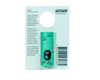The Gustaf & Linnea Moomin Lipbalm Stinky features a turquoise tube with Moomin artwork, attached to a hanging card with Swedish beeswax details, bee illustrations, and a display cut-out at the top.