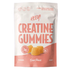 A stand-up pouch of Heey! Creatine Gummies in Sour Peach flavor, featuring a white and peach design with illustrations of three peach-colored gummies.
