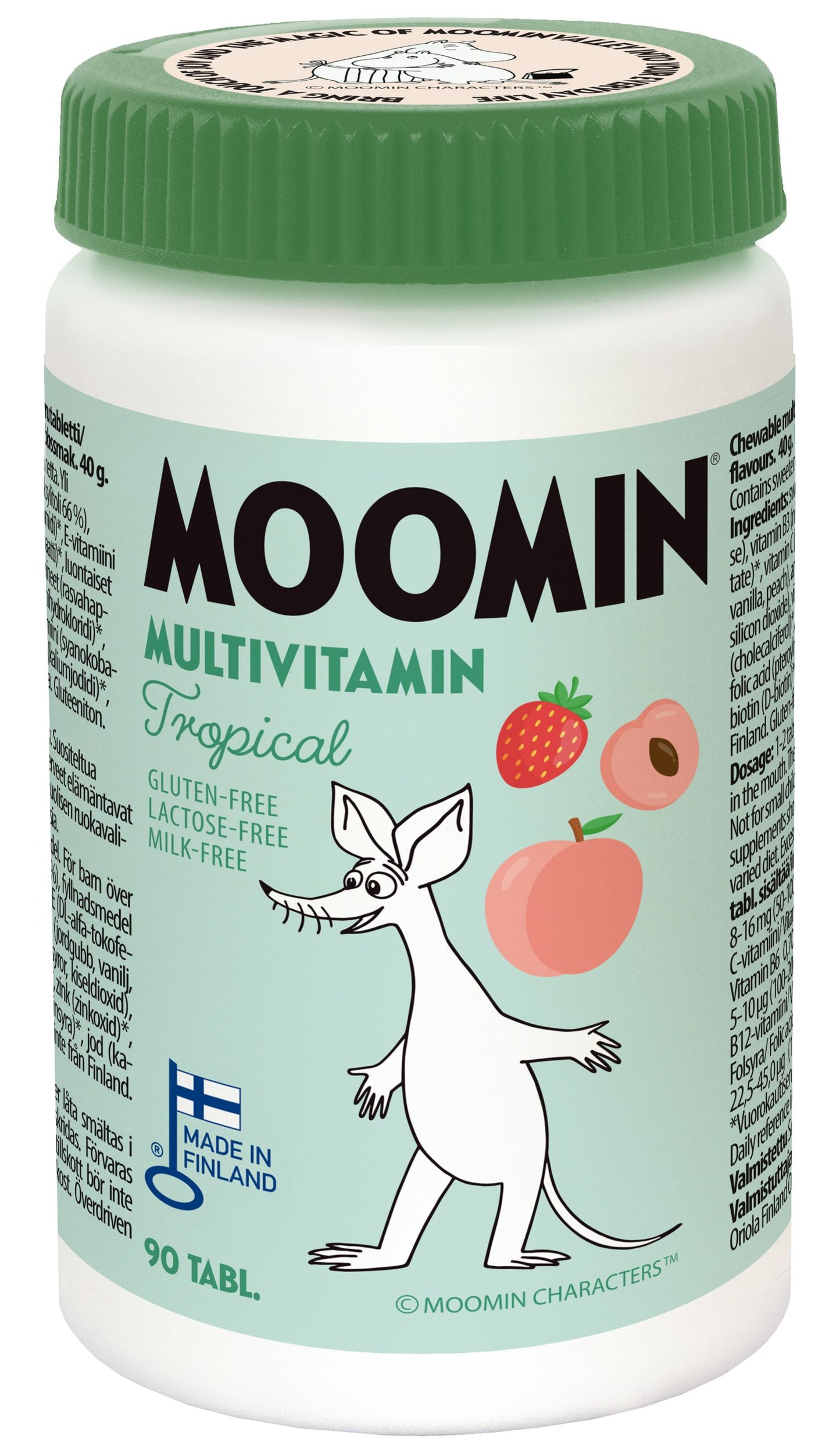 Moomin multivitamin container with cartoon character on a white background