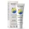 A tube and box of Mossa Acne Act Balancing Moisturiser, featuring gooseberry imagery. The packaging lists key ingredients—gooseberry, blueberry, and zinc—and states it balances excess sebum for oily, acne-prone skin.