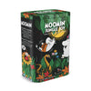 Moomin Jungle Joy tea canister featuring a colorful Moomin-themed jungle illustration on a black background, with visible Moomin branding and character artwork including a white Moomin character and yellow sun.