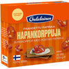 A box of Oululainen Rye Crisp Bread Roasted Pepper, a healthy Finnish snack. The orange package shows crispbread slices with cream cheese and paprika, plus images of vibrant red peppers. Brand: Oululainen.