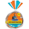 A package of Fazer Oululainen Reissumies Gluten-Free Oat bread made with Finnish oats, in clear packaging with orange, blue, and white accents, and an illustration of a man carrying a backpack.