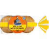 A package of Fazer Oululainen Reissumies Oat bread with three round loaves visible through clear wrap and a yellow label featuring Finnish text and a smiling man. This high-fibre bread is both tasty and wholesome.