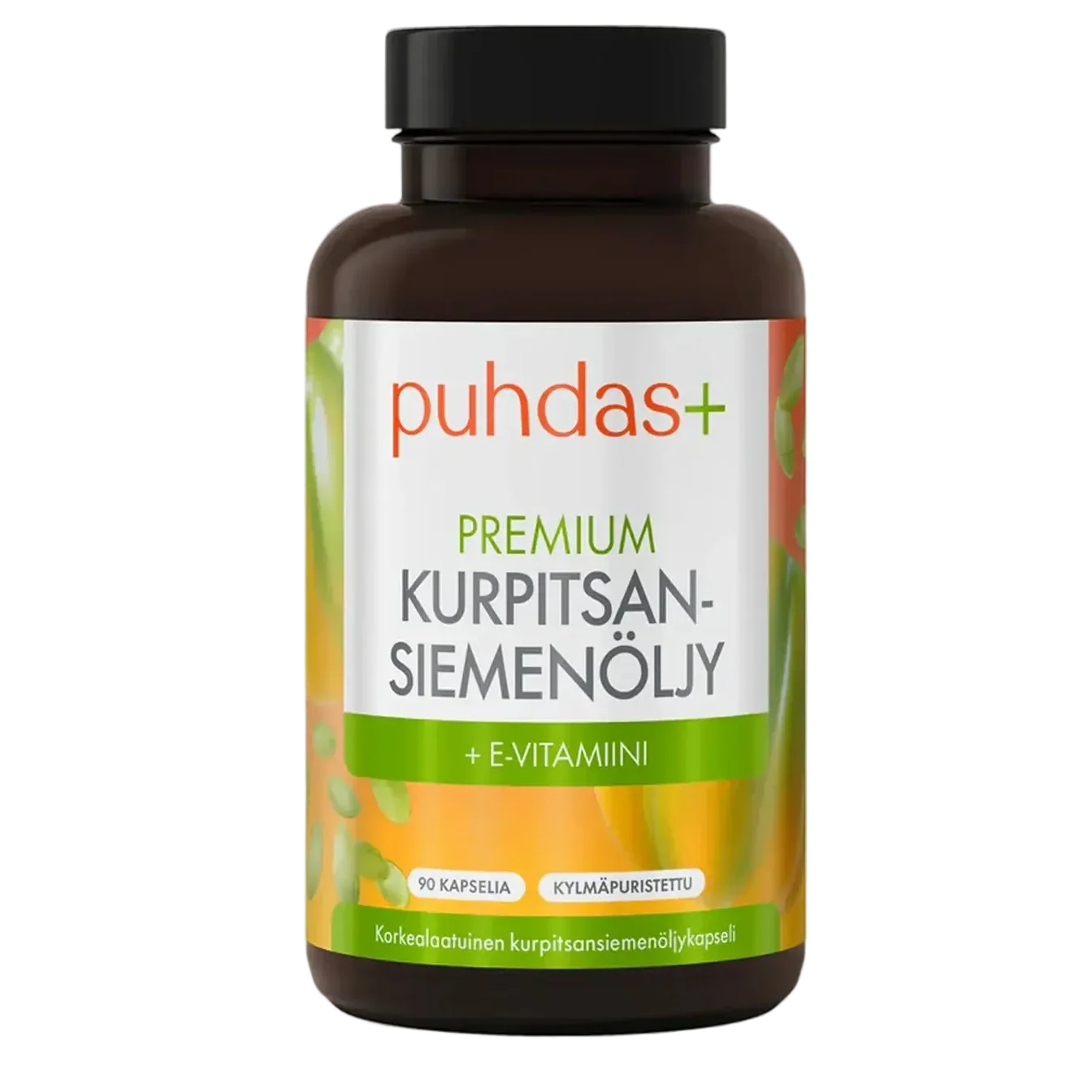 Puhdas+ Premium Pumpkin Seed Oil + vitamin E capsules, cold-pressed, 90 capsules