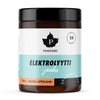Puhdistamo Electrolyte Powder Mango & Orange, 120g, is ideal for keto diets or as a sports drink boost. It comes in a jar with a black lid and a white, turquoise, and orange label. Brand: Puhdistamo.