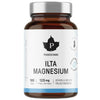 A brown glass bottle with a silver lid labeled Puhdistamo Night Magnesium by Puhdistamo, a night magnesium sleep supplement (180 capsules, 125 mg each). The white label has blue accents, Finnish text, and certification icons.
