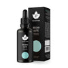 A dark glass dropper bottle labeled Puhdistamo Premium Research Reishi Extract, a Finnish supplement by Puhdistamo, stands before its matching black box with teal accents, white text, and a maple leaf logo.
