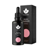 A black dropper bottle and box labeled Puhdistamo Premium Research Roseroot Extract, with white text, pink accents, and a leaf logo, showcase this premium Finnish supplement from Puhdistamo against a light background.