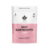 A white and pink pouch labeled Puhdistamo Daily Electrolyte Powder Strawberry, a Finnish product offering 40 servings (200g) with natural strawberry flavor, designed by Puhdistamo for daily hydration and everyday use.