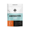 Puhdistamo Electrolyte Powder Tropical is a 240g, sugar-free, vegan blend that supports hydration. It features a white, turquoise, and black pouch labeled "ELEKTROLYYTTI jauhe.