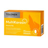 A rectangular orange box of Dr. Tolonen Tolonen MultiKarosin, featuring Finnish text and a woman's silhouette with flowing hair, highlights its antioxidant blend for skin health as a sun capsule tanning supplement.