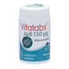 A white bottle of Hankintatukku Vitatabs Iodine 150 µg, a Finnish iodine supplement with a blue and white label, contains 120 tablets. The label displays Finnish text and a Finnish flag symbol.