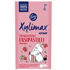 The Fazer Xylimax Moomin Strawberry Full Xylitol Pastilles package shows a Moomin character with strawberries on a pink background. The tooth-friendly candy features Finnish and Swedish text. Brand: Fazer.