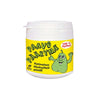A white Vitabalans container with a yellow label shows a cartoon green pear, Finnish text "Paavo Päärynä," and a red "100% Xylitol" bubble. These sugar-free xylitol pastilles support dental health and are labeled vegan.