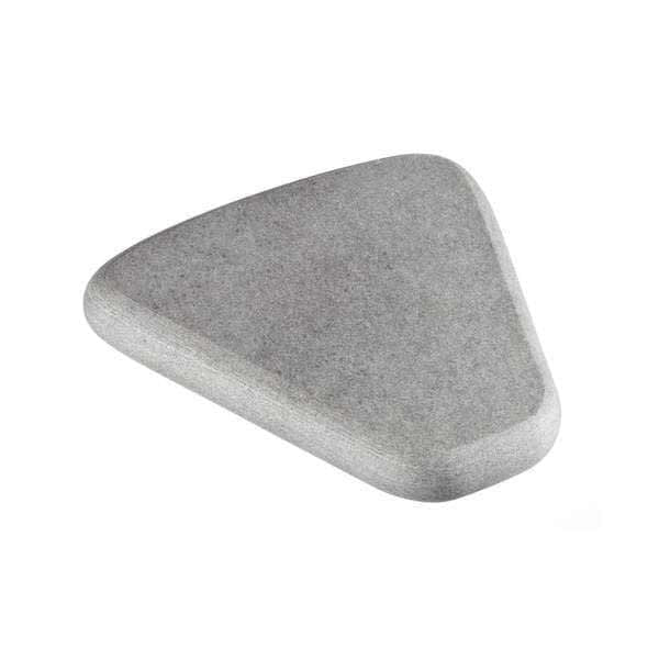 The Hukka Back Warmer by Hukka is a smooth, flat, triangular gray stone with rounded edges—perfect for meridian therapy and gently easing lower back pain with soothing warmth.