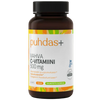 A brown plastic bottle of Puhdas+ Vahva C-vitamiini 500 mg dietary supplement with a black cap and a white label featuring orange and green accents.