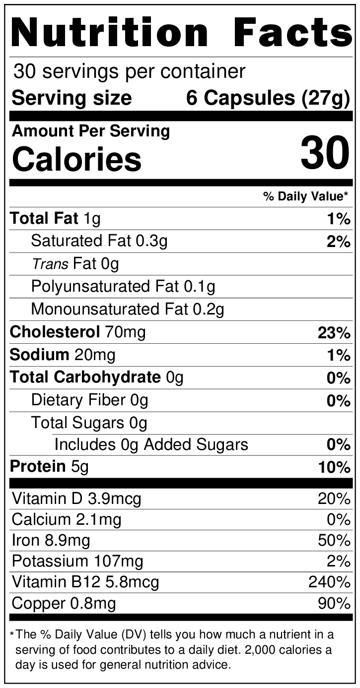 Nordic Kings Organic Grass Fed Beef Spleen Nutrition facts