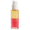 Eine klare Lumene Nordic-C Arctic Berry Oil-Cocktail Flasche mit gelben und rosa Schichten, angereichert mit arktischer Moltebeere und Vitamin C, gekrönt von einer weißen Pumpe.