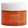 Ein orangefarbener Tiegel der Lumene Nordic-C Fresh Glow Brightening Gel Mask von Lumene, mit weißem Deckel und weißem Text auf der Vorderseite, angereichert mit arktischer Moltebeere und AHA-Säuren für einen Vitamin-C-Glow.