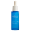 Eine blaue Glastropfenflasche von Lumene Nordic Hydra Aqua Serum mit weißer Kappe ist vor einem weißen Hintergrund abgebildet und bietet als Gesichtsserum tiefe Hydratation.