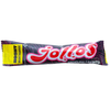 Die schwarz-rosa Verpackung der Nosht Jollos Energy Chews Raspberry & Liquorice ist mit dem rot-weißen Schriftzug "Jollos", gelben Enden und finnischen Details versehen - leckere vegane Kausnacks für einen schnellen Energieschub beim Ausdauersport.