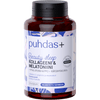 Eine Flasche mit 120 Kapseln Puhdas+ Beauty Sleep Collagen & Melatonin von Puhdas+, mit Kollagen, Melatonin, Hyaluronsäure und Passionsblume. Überwiegend weißes finnisches Etikett mit Lavendelakzenten; unterstützt die nächtliche Hauterneuerung.