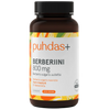 Die braune Flasche von Puhdas+ Berberin 800 mg hat gelbe, orange und grüne Akzente. Die veganen Kapseln enthalten Berberin aus Berberis vulgaris-Extrakt und sind frei von Zusatzstoffen.