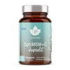 Ein braunes Glasgefäß mit silbernem Deckel und der Aufschrift Puhdistamo OptiMSM + C von Puhdistamo. Das blau-weiße Etikett weist auf 120 Kapseln hin, die MSM und Vitamin C zur Unterstützung von Kollagen für Haut, Haare und Nägel auf Finnisch enthalten.
