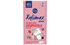 Die Fazer Xylimax Moomin Strawberry Full Xylitol Pastilles Verpackung zeigt eine Mumin-Figur mit Erdbeeren auf rosa Hintergrund. Die zahnfreundliche Süßigkeit ist mit finnischem und schwedischem Text versehen. Marke: Fazer.
