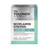 Eine Schachtel Dr. Tolonen Nivelamin Strong Tabletten in weißer und blaugrüner Verpackung mit schwarzer finnischer Schrift zur Unterstützung der Gelenkgesundheit mit Glucosamin, Chondroitin, MSM, Kurkumaextrakt und Ingwer.