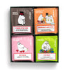 Das Nordqvist Mumin Besties Tea Assortment von Nordqvist enthält vier Teesorten - Trüffel & Schokolade, Französische Vanille & Rote Beeren, Sweetheart und Muminmammas Zaubertrank - in farbenfrohen Packungen mit verspielten Muminfiguren.