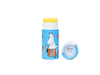 Un tube de baume à lèvres Gustaf & Linnea Moomin Moominmamma avec un emballage bleu, des cœurs orange et un personnage Moomin dessiné. Le bouchon est retiré, révélant l'étiquette Honey 8,5 g à l'intérieur. Produit écologique de Gustaf & Linnea.