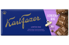 La barretta di cioccolato al latte Fazer London Drops di Fazer è composta da cioccolato al latte finlandese con confetti alla liquirizia, confezionata in un involucro blu e viola con scritte dorate.