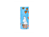 Il balsamo per le labbra Gustaf & Linnea Moomin Moominmamma è contenuto in un contenitore cilindrico blu con fiori arancioni e Moominmamma su uno sfondo a pois, ed è un balsamo per le labbra svedese ecologico e fatto a mano.