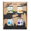 De Biomed Gift Set Reindeer van Biomed bevat vier potjes: rendierbottenbouillon, bottenbouillonpoeder, levercapsules en orgaancapsules. De doos is voorzien van zwarte boskunst met boom patronen en een rendiersilhouet.